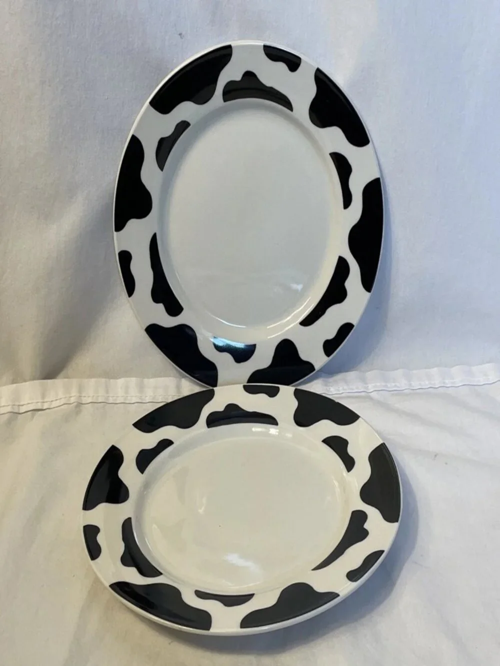 Vintage Cow Print Salad Dessert Plates Set of 2 Black White Stoneware 7.5